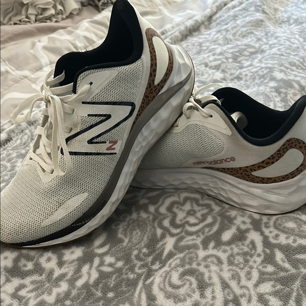 New Balance White and Leopard Sneakers